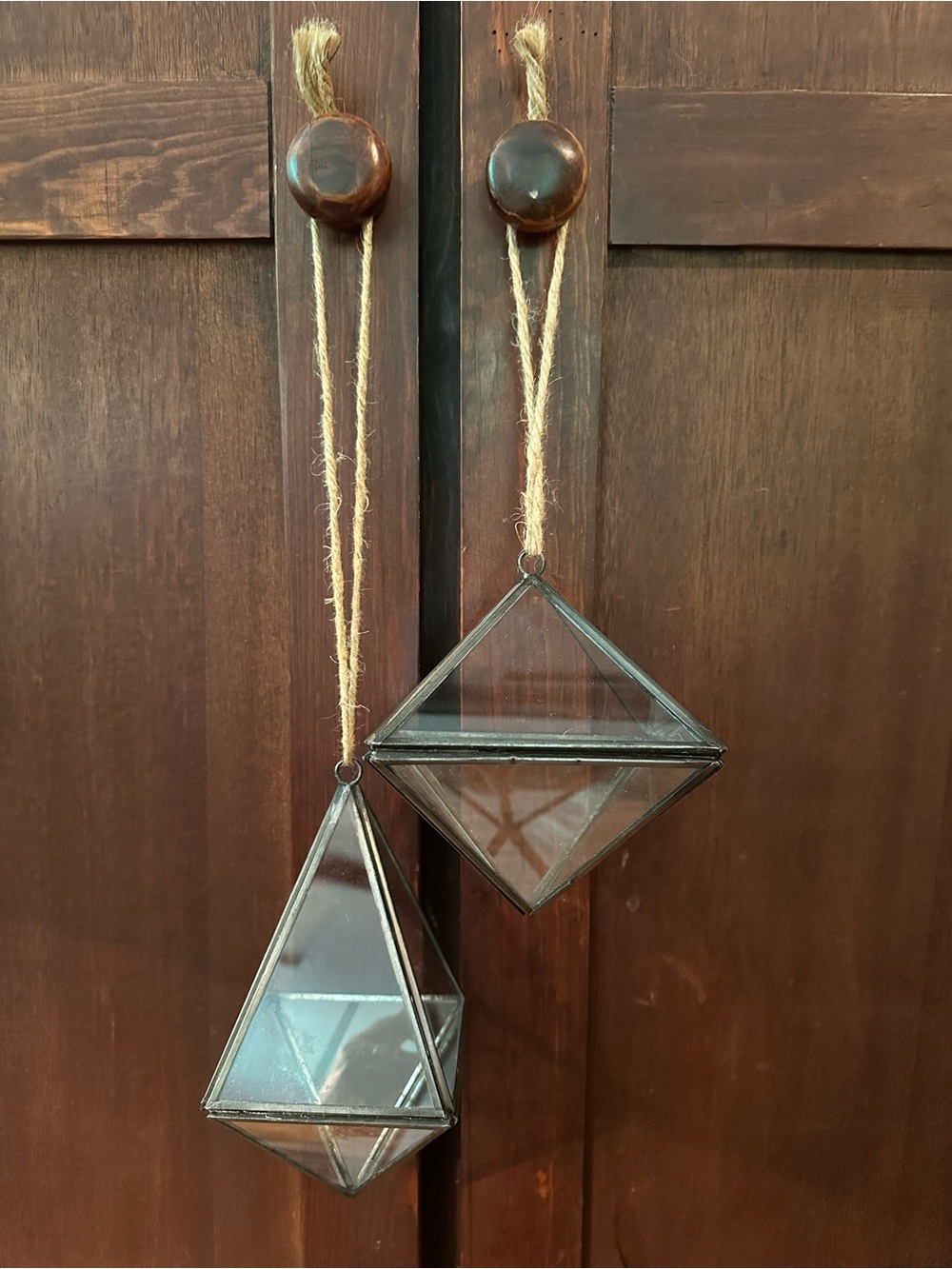 Creative Co-op • set of 2 glass and metal hanging succulent or candle holders